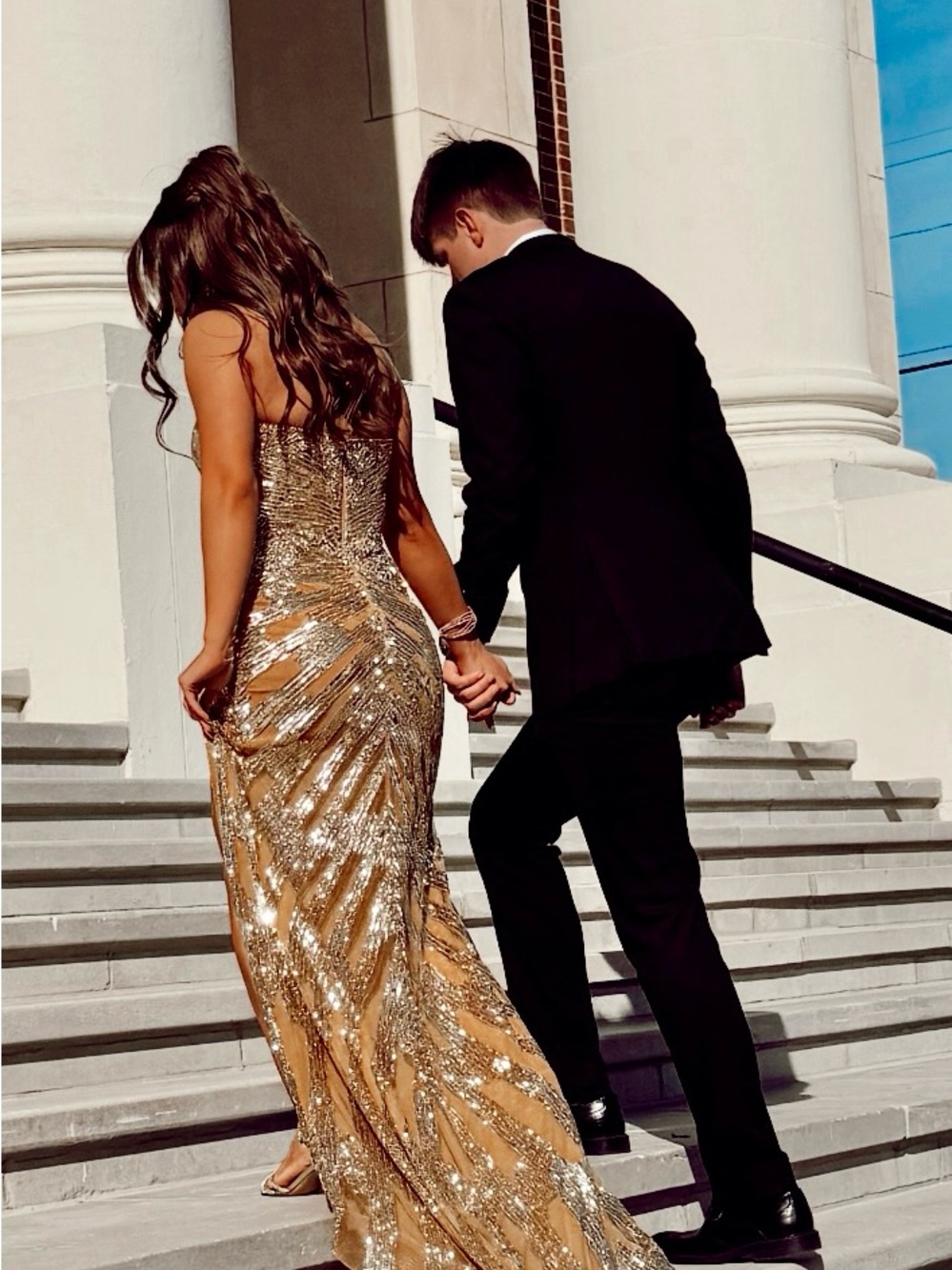Portia and Scarlett Gold Sequin Prom Gown